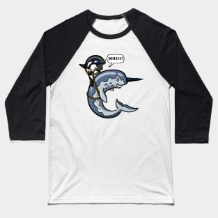 Orca Whale Riding Narwhal Fish Baseball T-Shirt